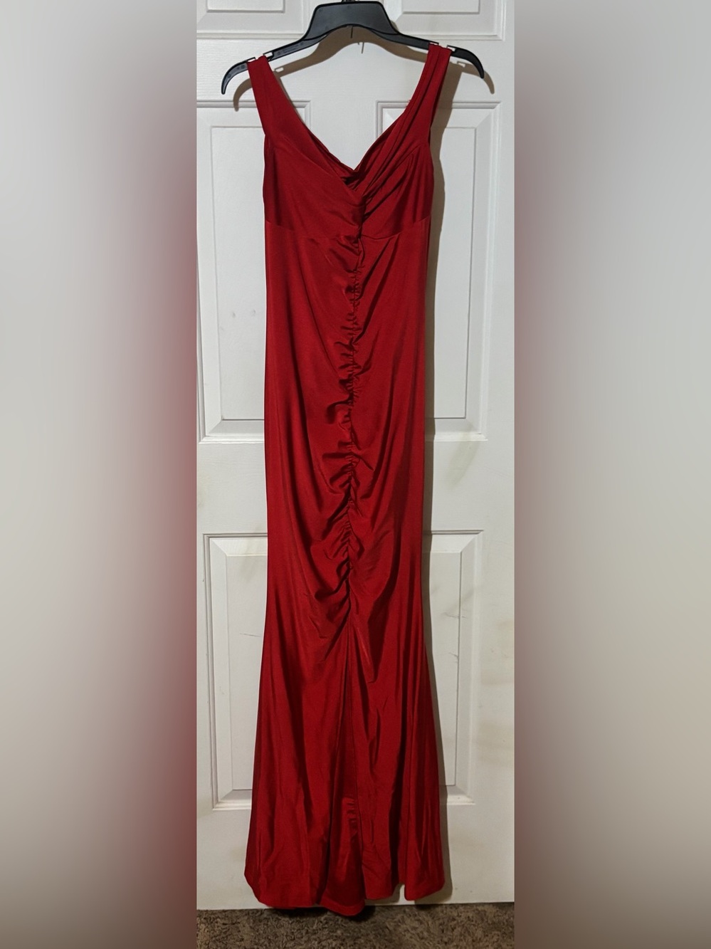 Sleek Red Ruched Maxi Dress